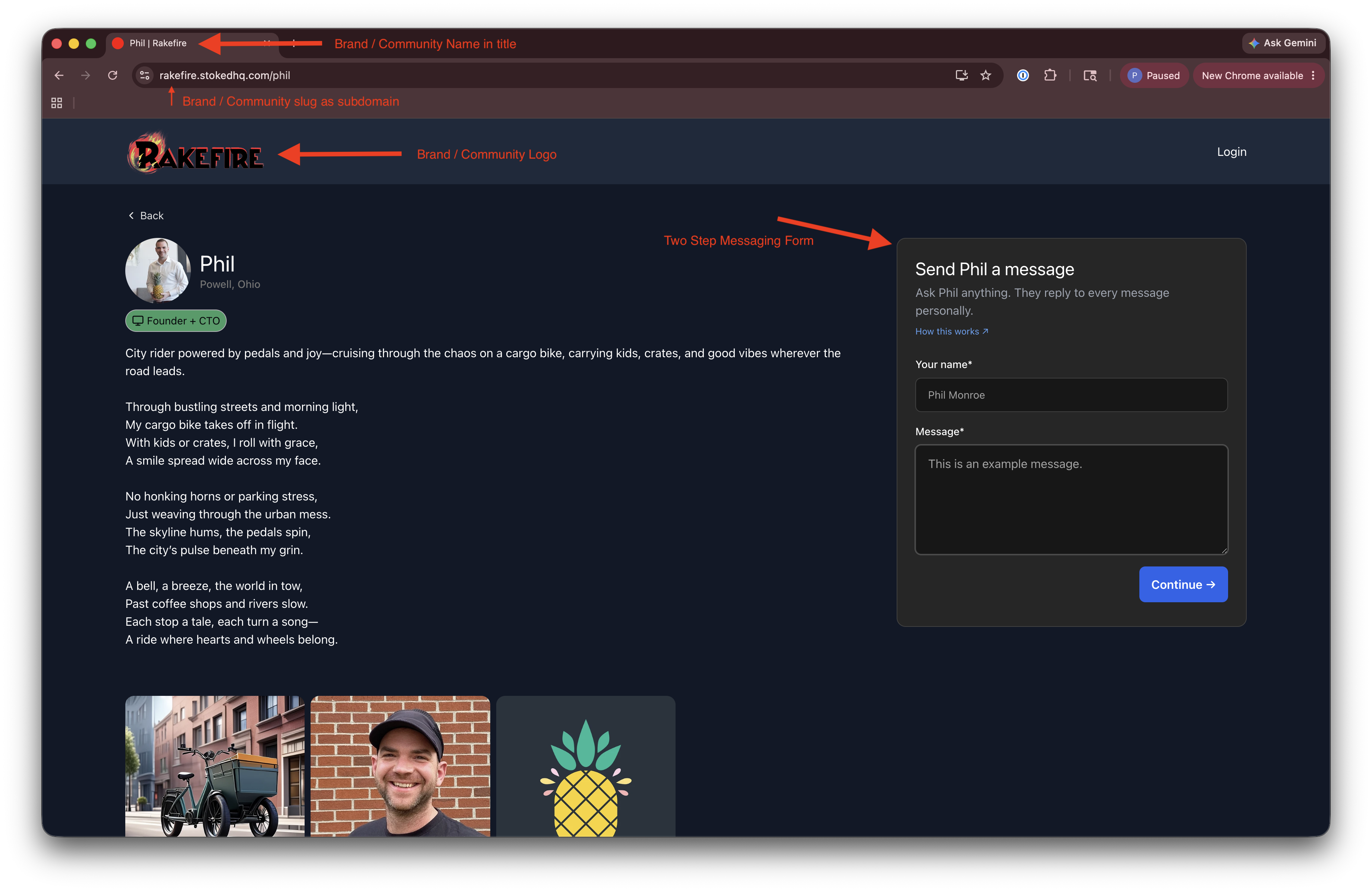 Prospect advocate profile page with embedded Send a Message form